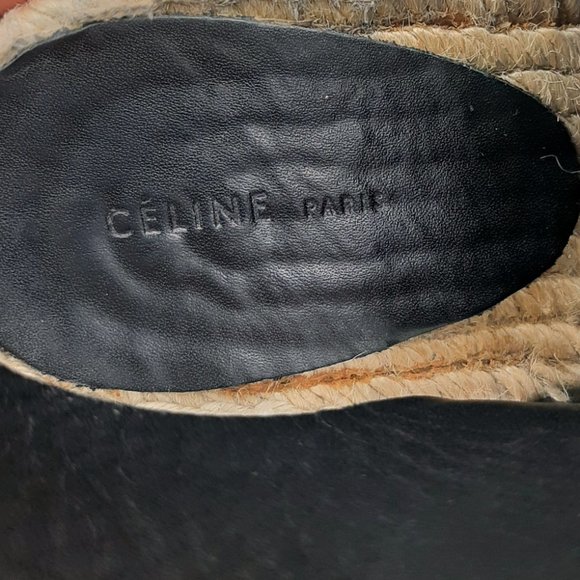 CELINE Wedge Espadrilles Black Leather Front Zip SZ 39 - Picture 6 of 10